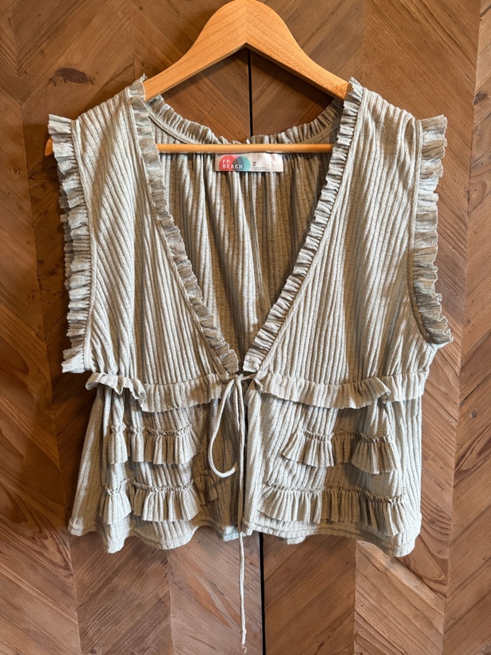 FP Beach Sage Ruffle Tie-Front Ribbed Camisole